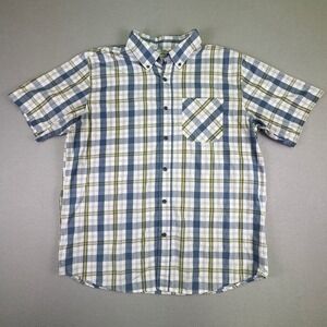 Magellan Outdoors Men's Button Down Classic‎ Fit Short Sleeve Plaid Blue Green L